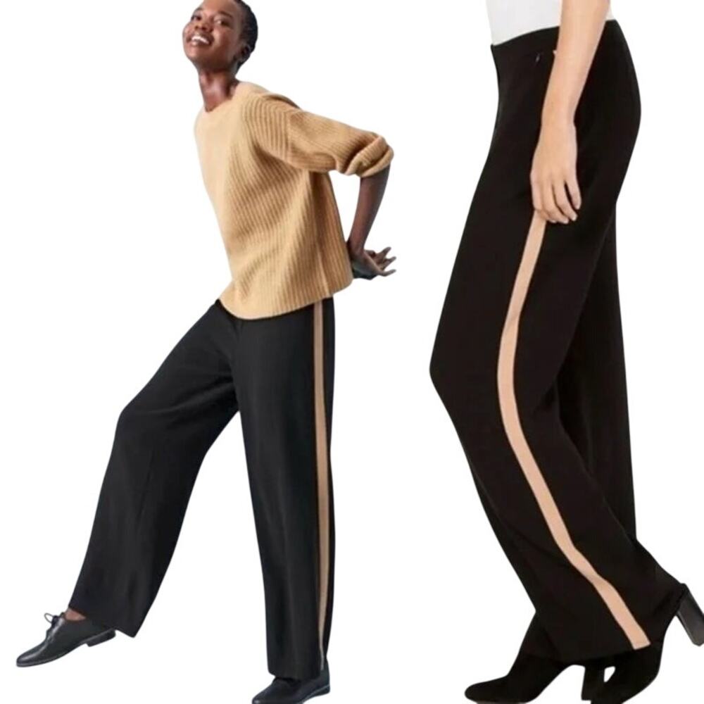 EILEEN FISHER Silk Georgette Crepe NWT $298 Straight Racing Stripe Pants Size 2 - Picture 2 of 9